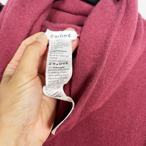 Reset Womens Wool Cashmere Removable Cowl Neck Tunic Sweater Mauve Pink Red - Picture 9 of 11